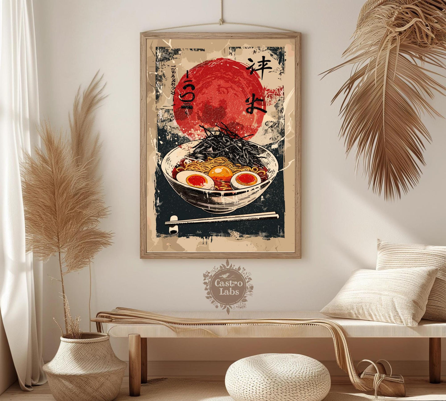 Bold and colorful spicy noodle print, ideal for foodie gifts.