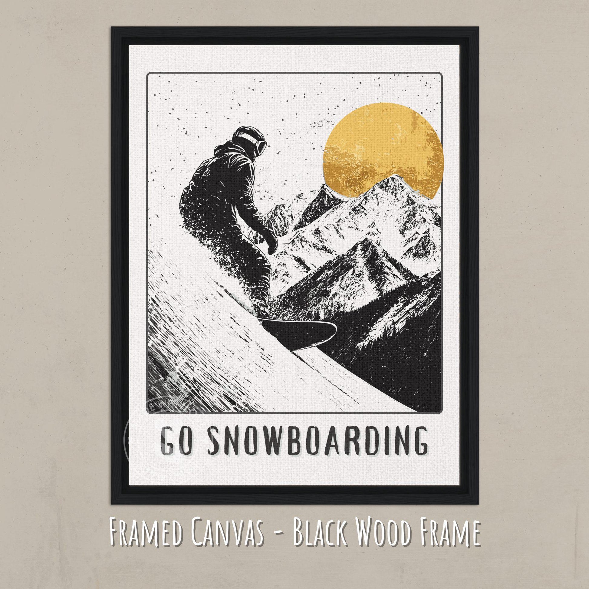 Go Snowboarding Canvas Art - Black wood frame