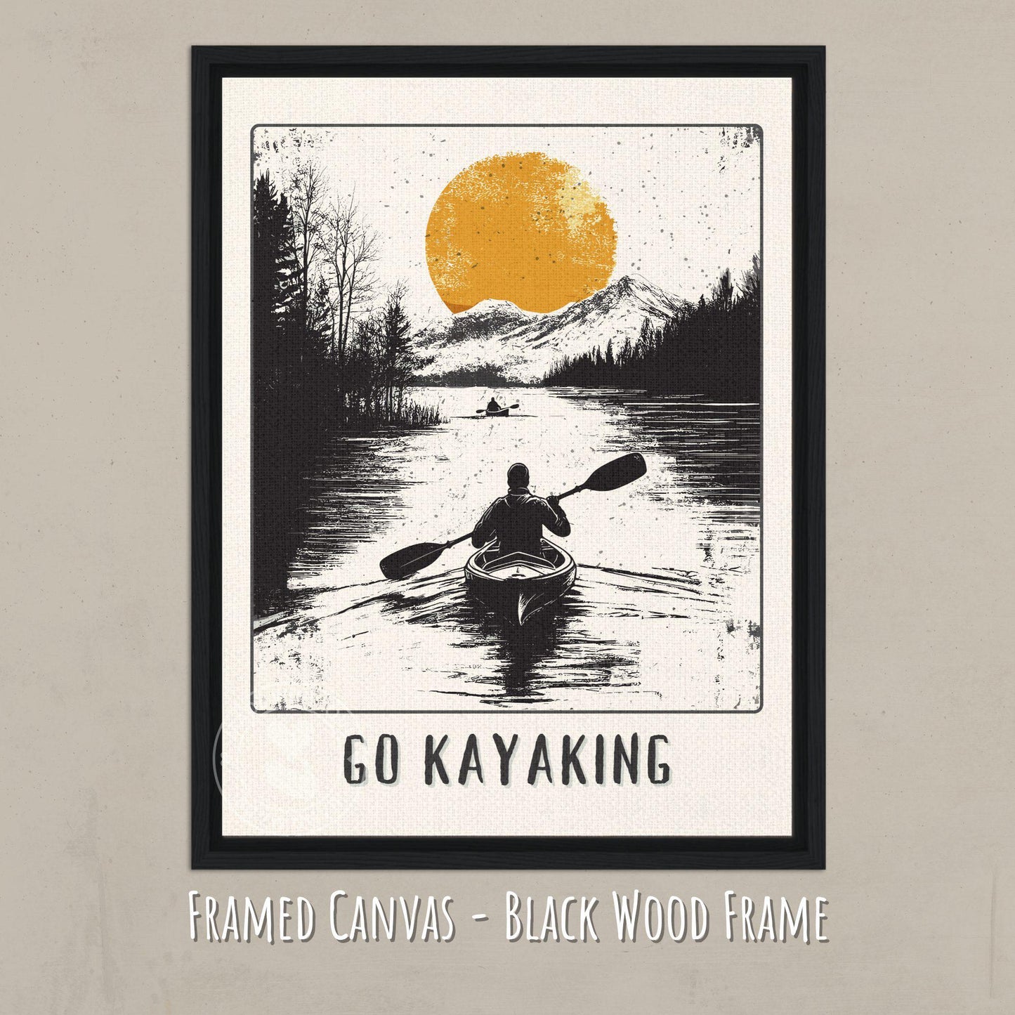 Go Kayaking Poster - Canvas, Black wood frame