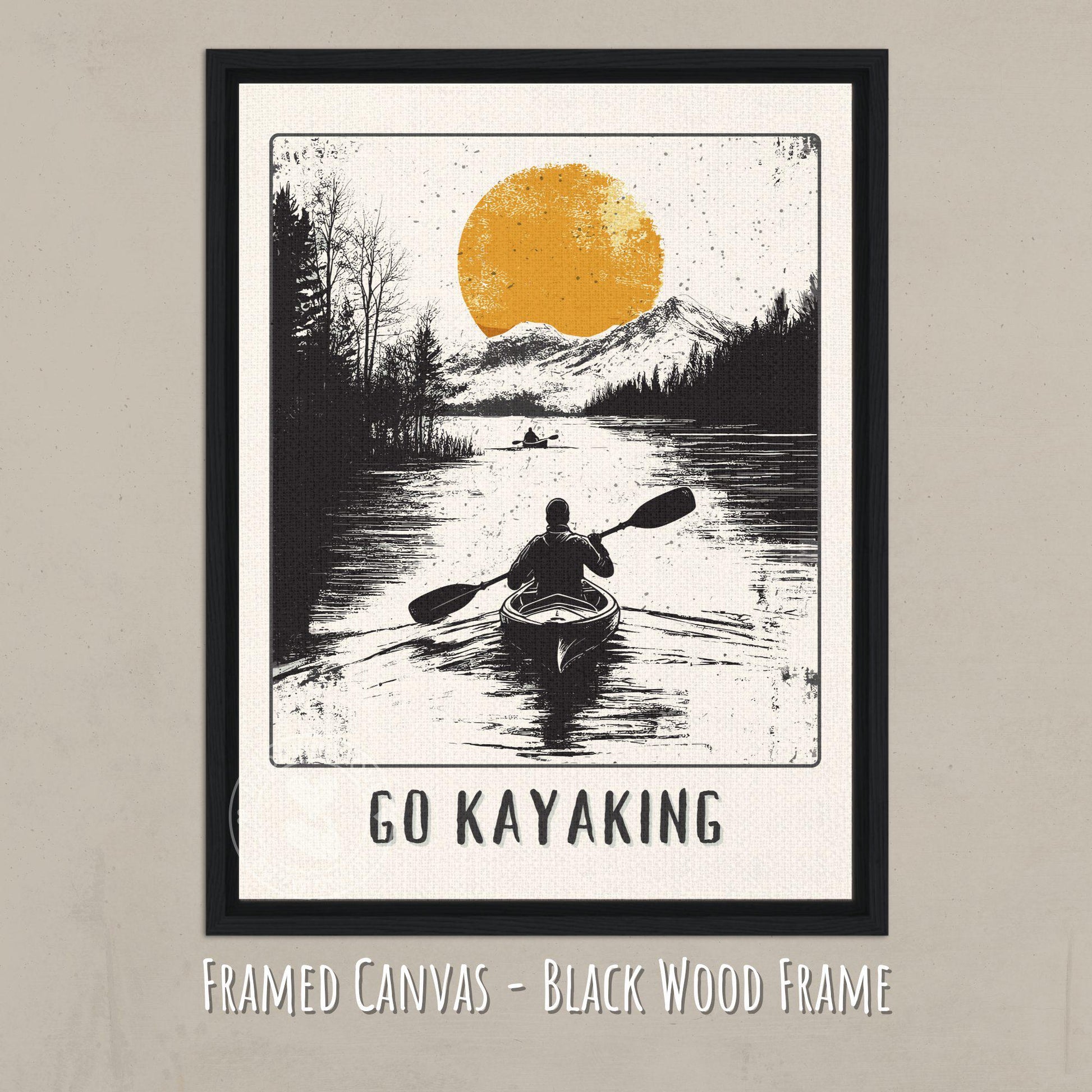 Go Kayaking Poster - Canvas, Black wood frame
