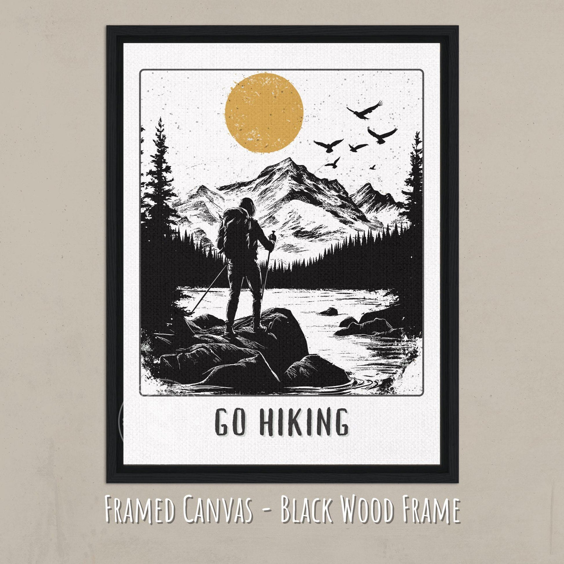 Go Hiking Poster - Black wood framed canvas