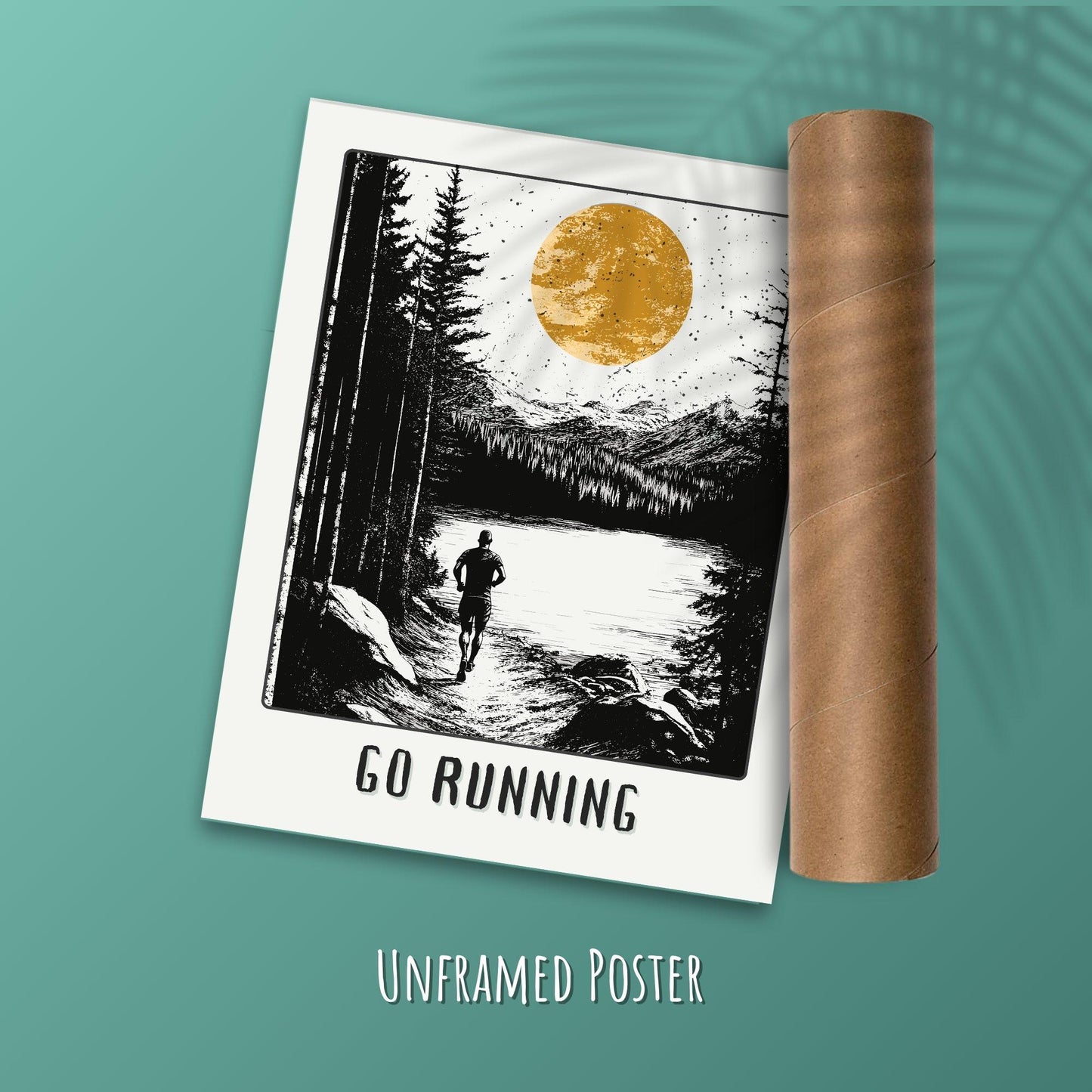 Jogging Poster, Gift for a Runner - On a green wall with a postal tube
