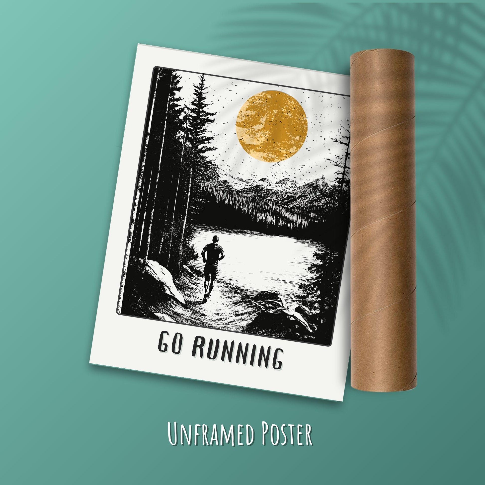 Jogging Poster, Gift for a Runner - On a green wall with a postal tube