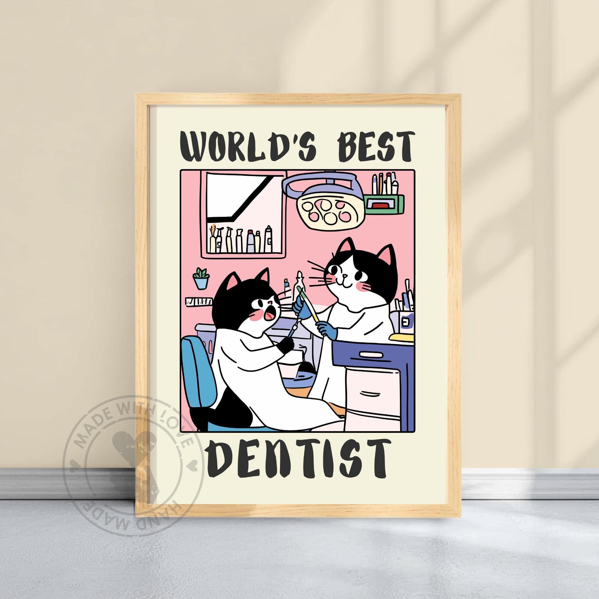 World&#39;s best Dentist Print - Poster presented on a yellow background