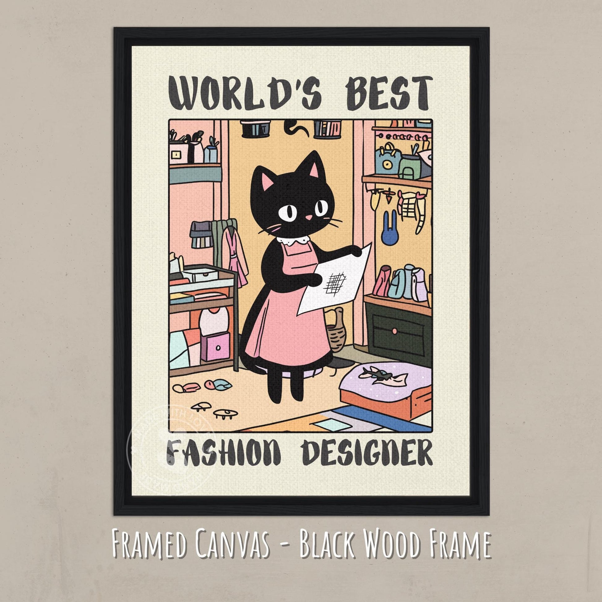 Fashion Designer Poster on canvas with black wooden background