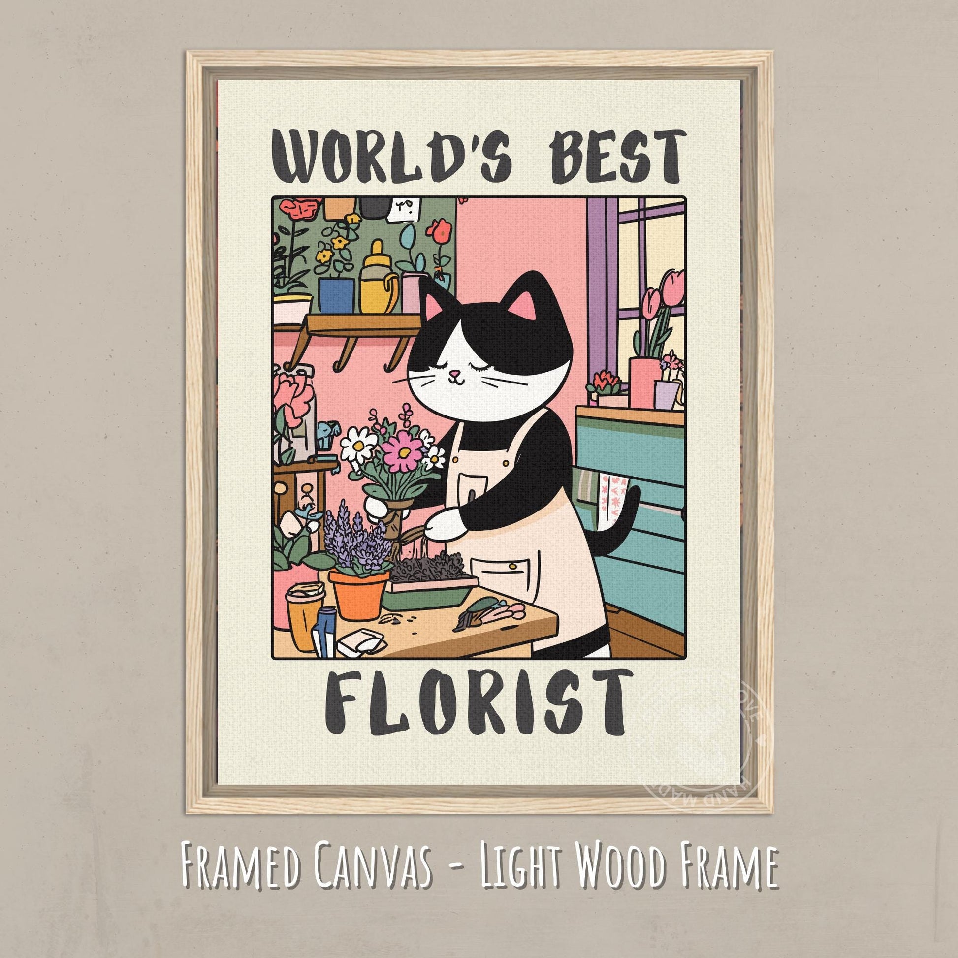 World's best Florist Poster - Canvas with Light wood frame