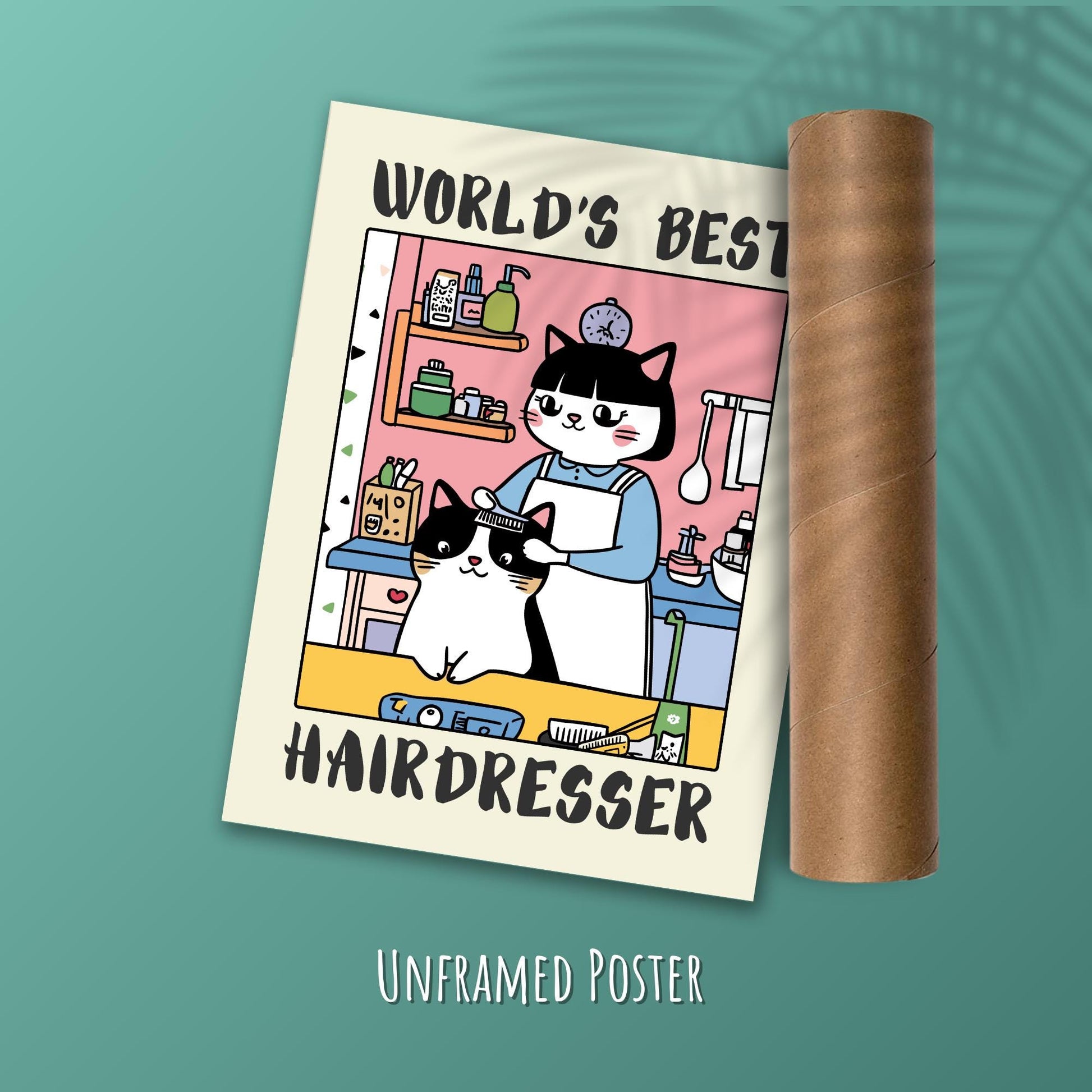 World&#39;s best Hairdresser Print on a green background with a tube