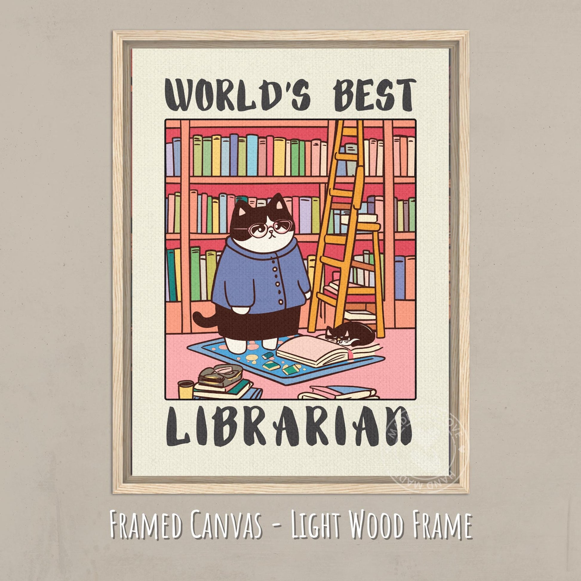 Librarian Poster - Canvas with a light wood frame