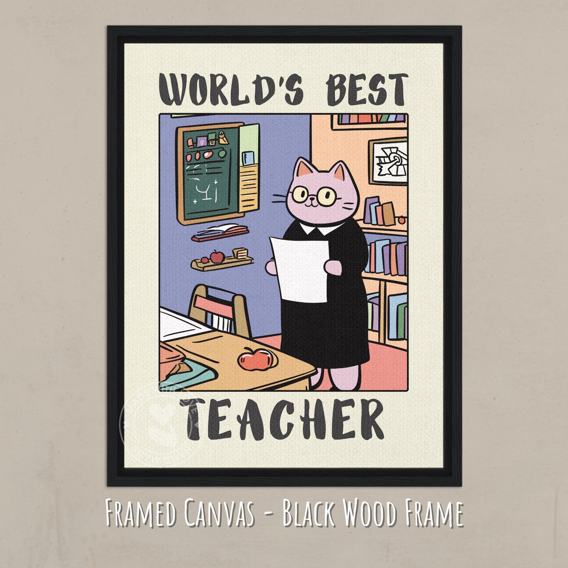 World&#39;s best Teacher Print - Canvas on a black wood frame