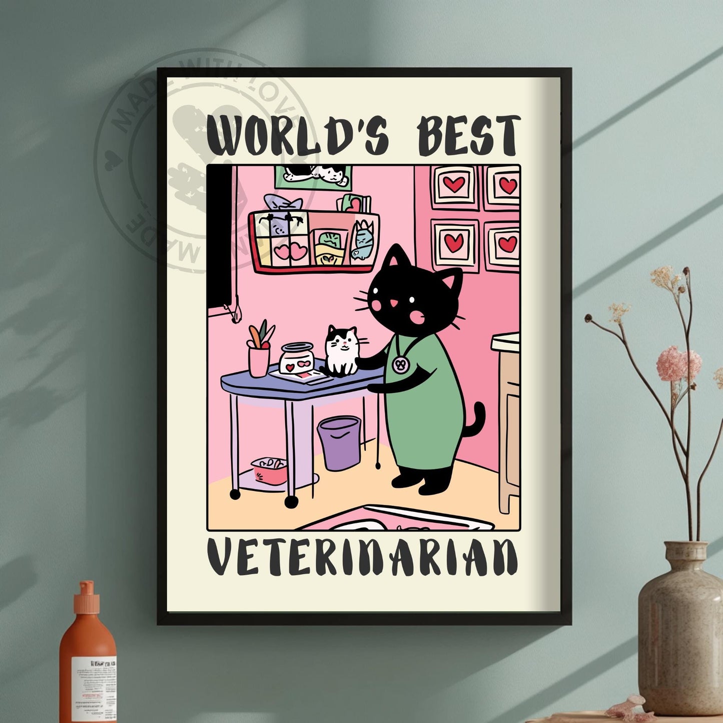World&#39;s best Veterinarian Print - Green wall background