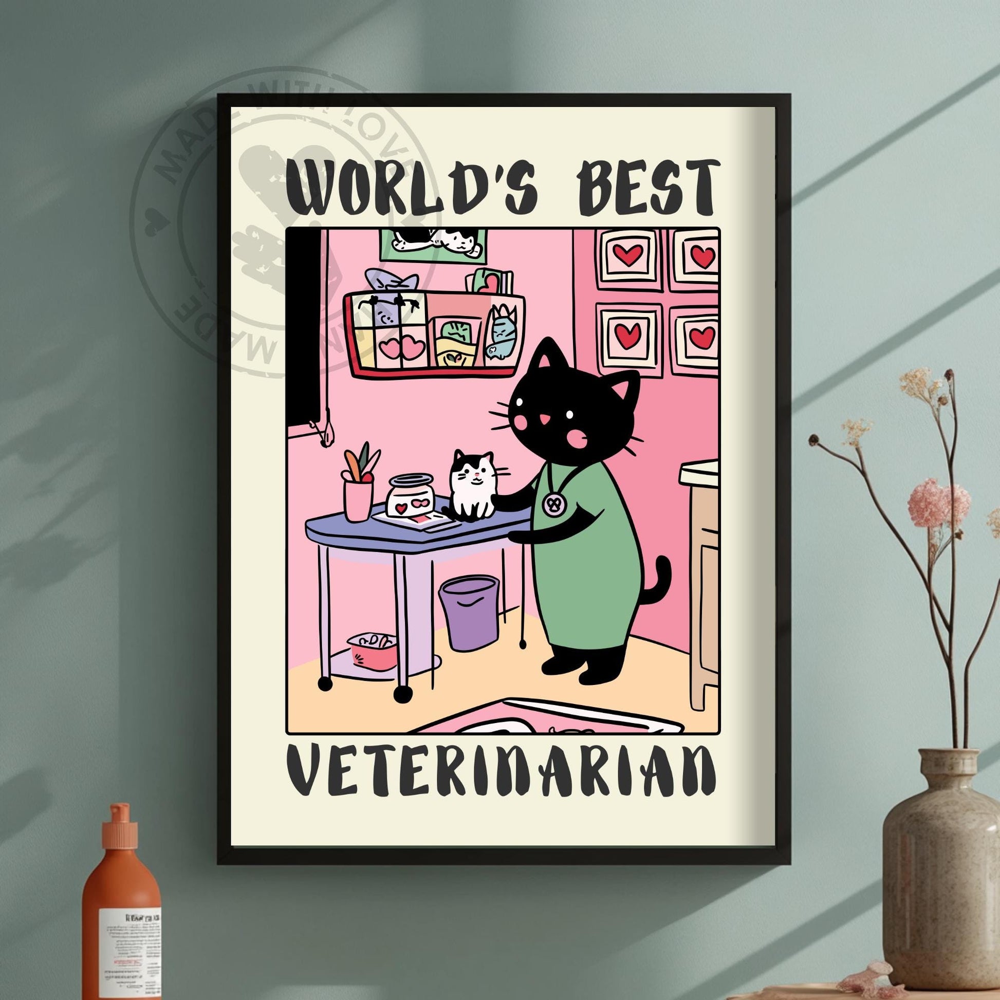 World&#39;s best Veterinarian Print - Green wall background
