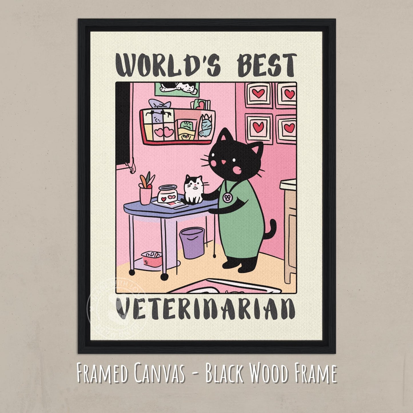 World&#39;s best Veterinarian Print - Canvas - Black wood frame