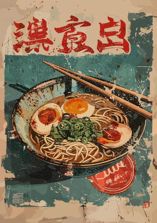 Instant ramen cup illustration, Japanese food poster for dorm decor.