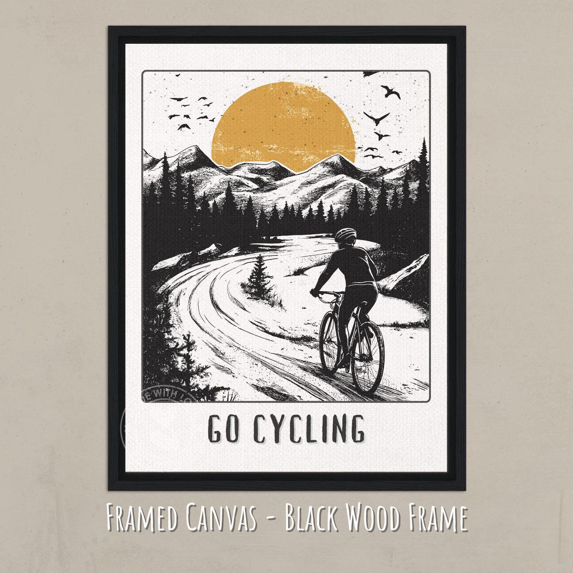Go Cycling Poster - Canvas on a black wood frame