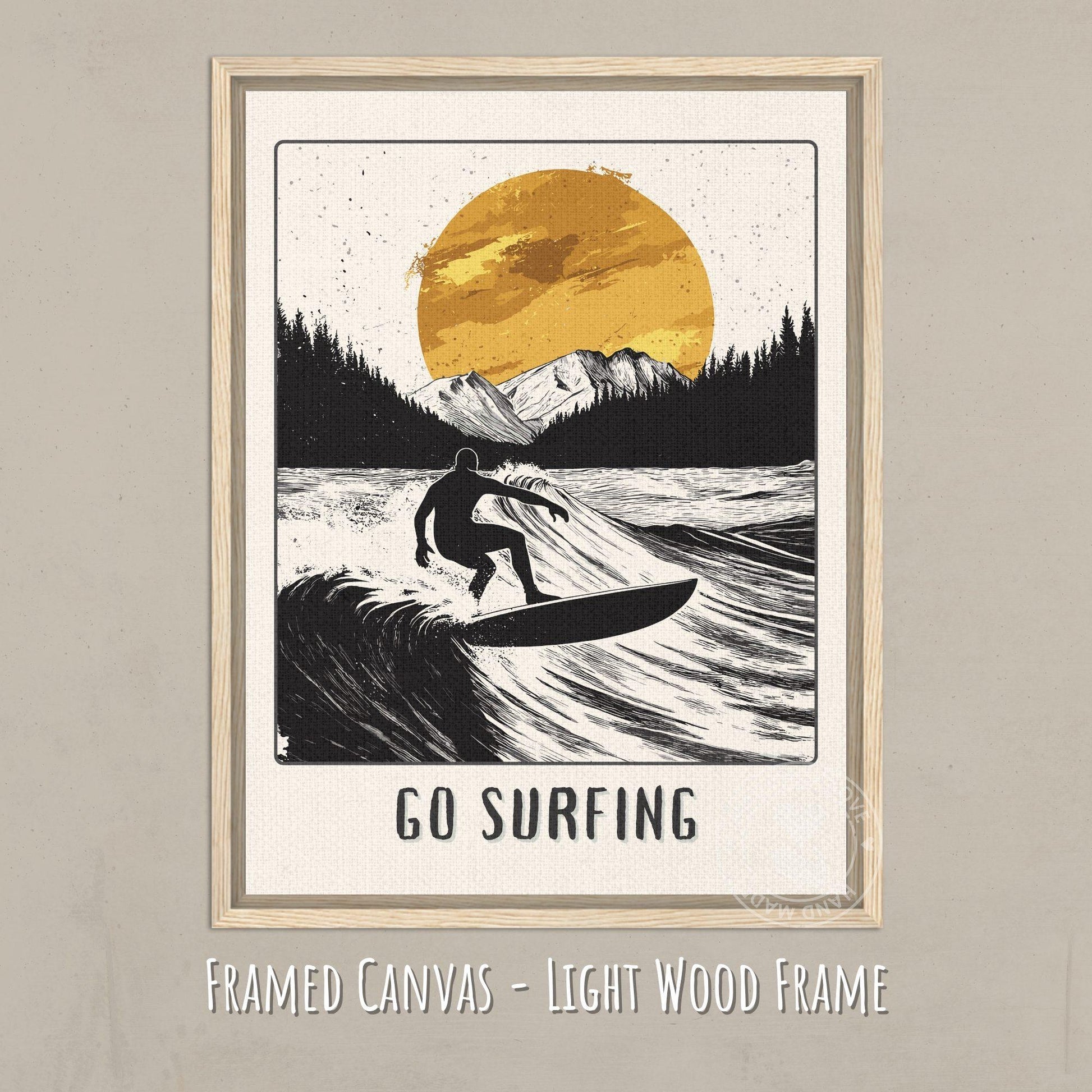Go Surfing Poster - Canvas on a light wood frame