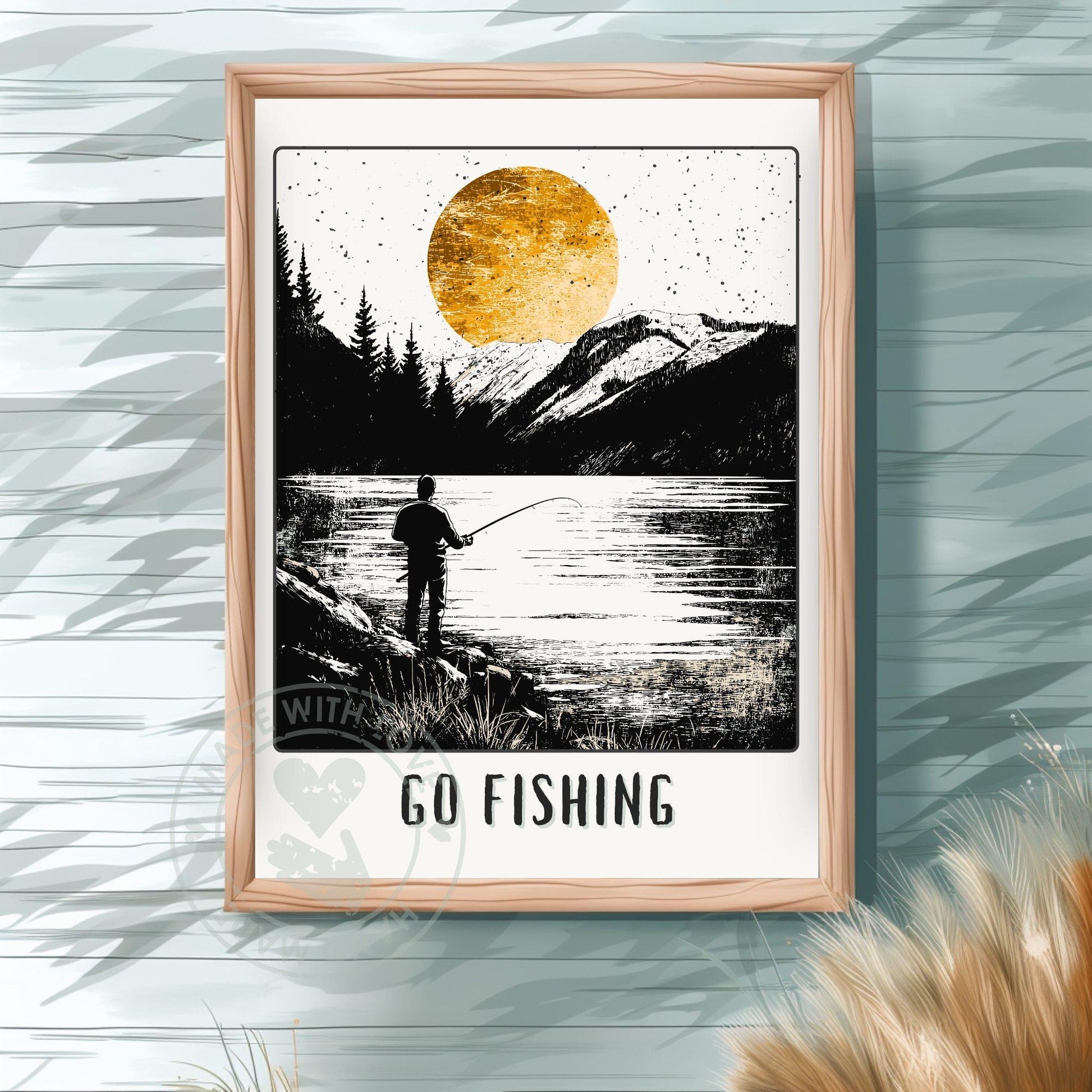 Go Fishing Poster - Green wall Background
