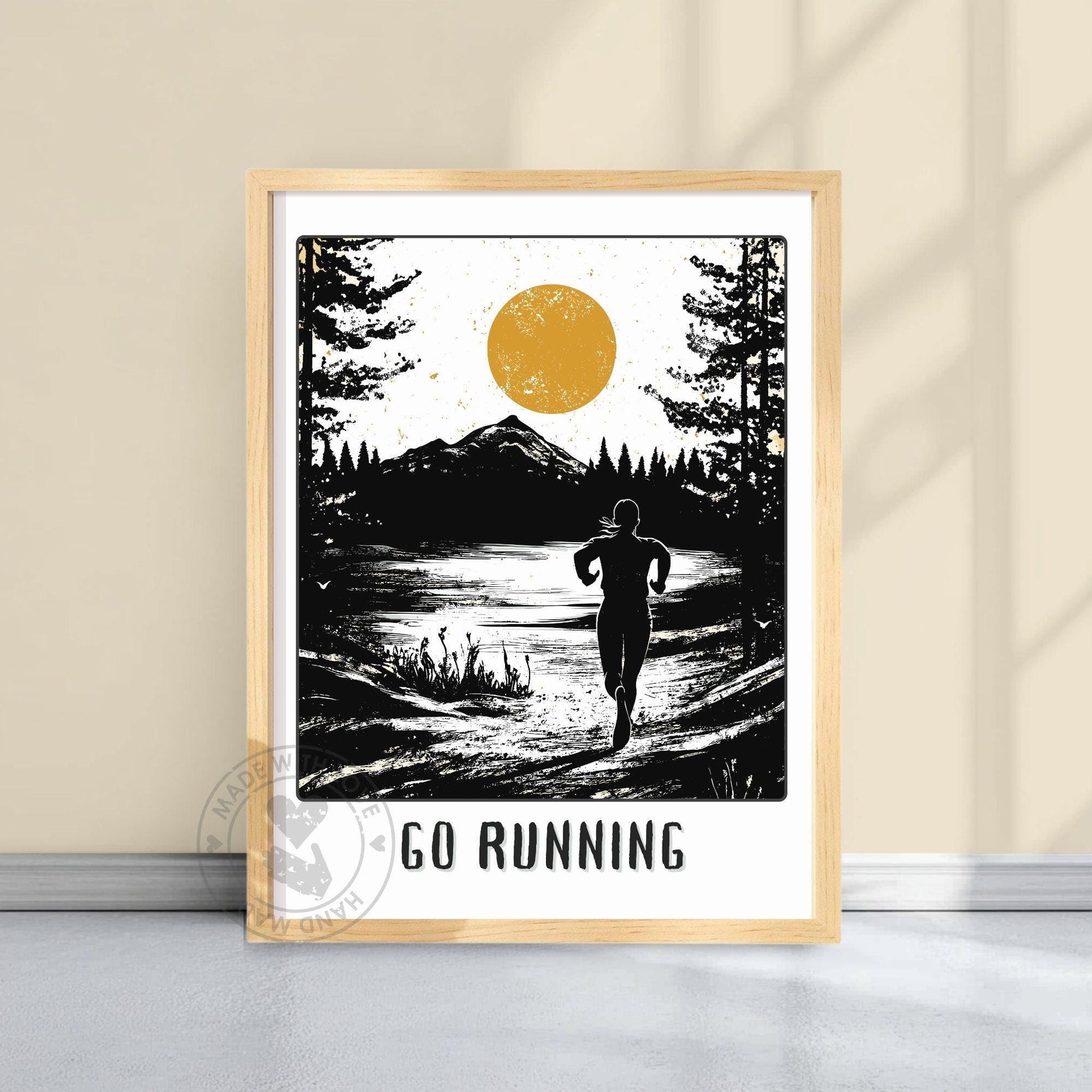 Go Running Poster, Jogging Print - Yellow background
