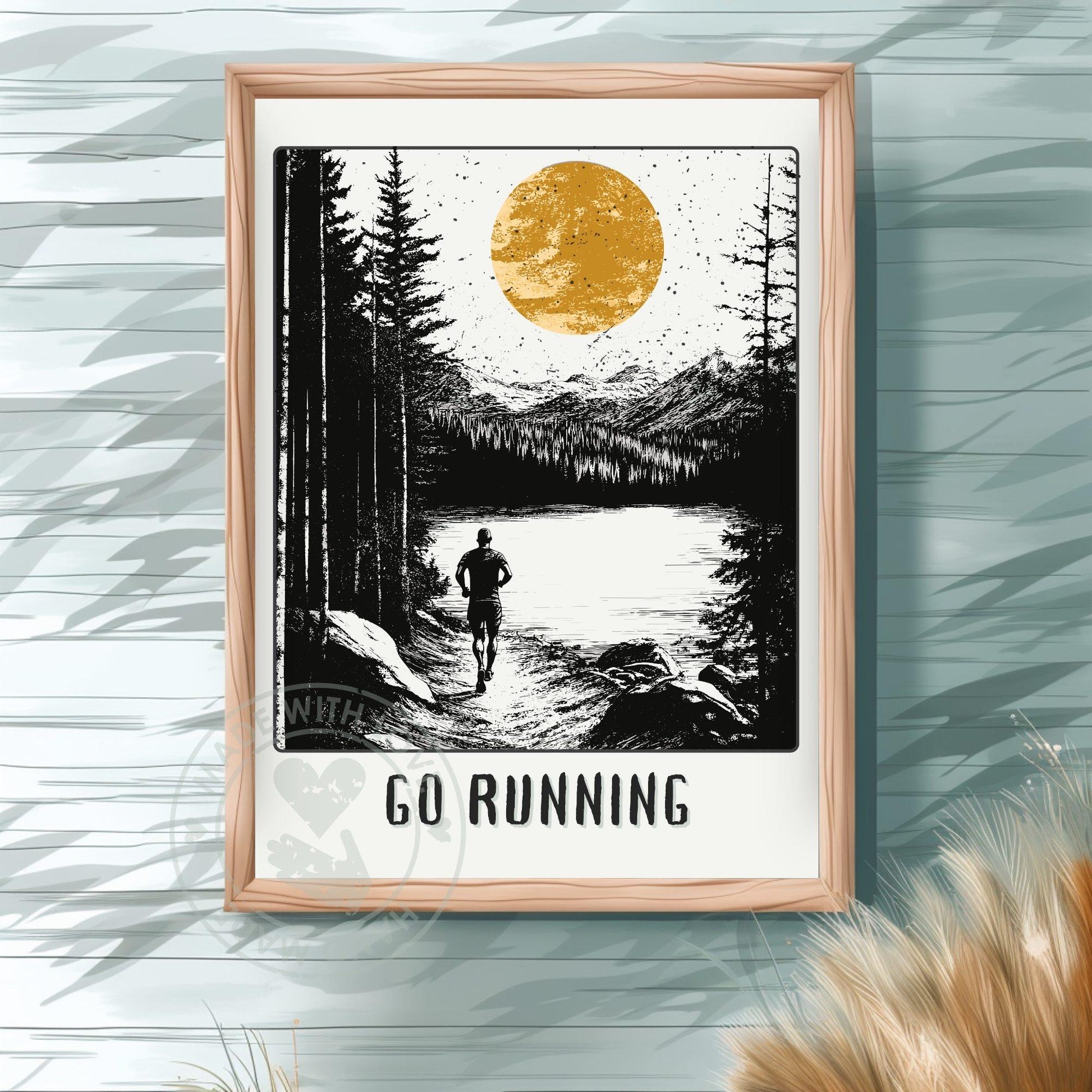 Jogging Poster, Gift for a Runner - On a green wall