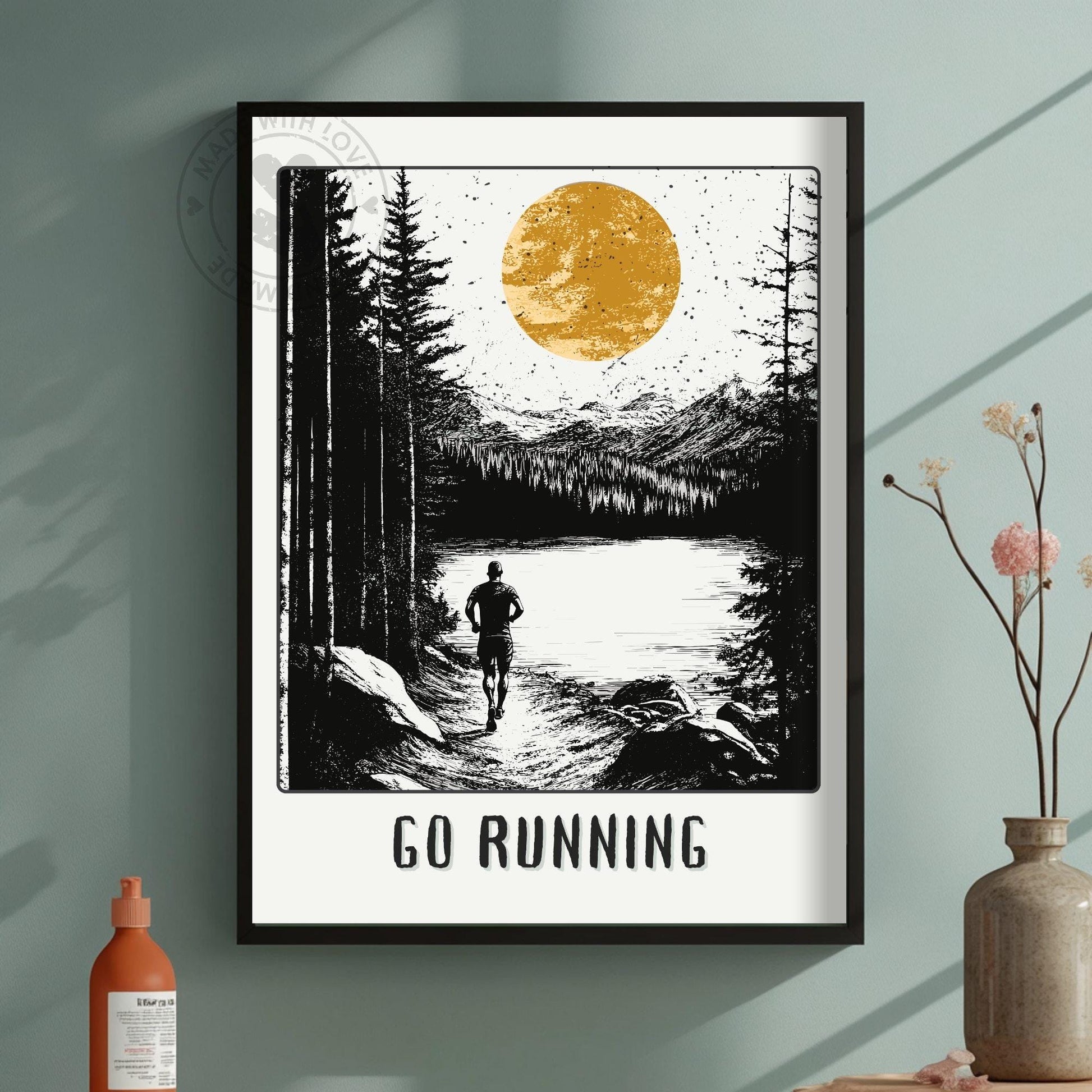 Jogging Poster, Gift for a Runner - On a green wall