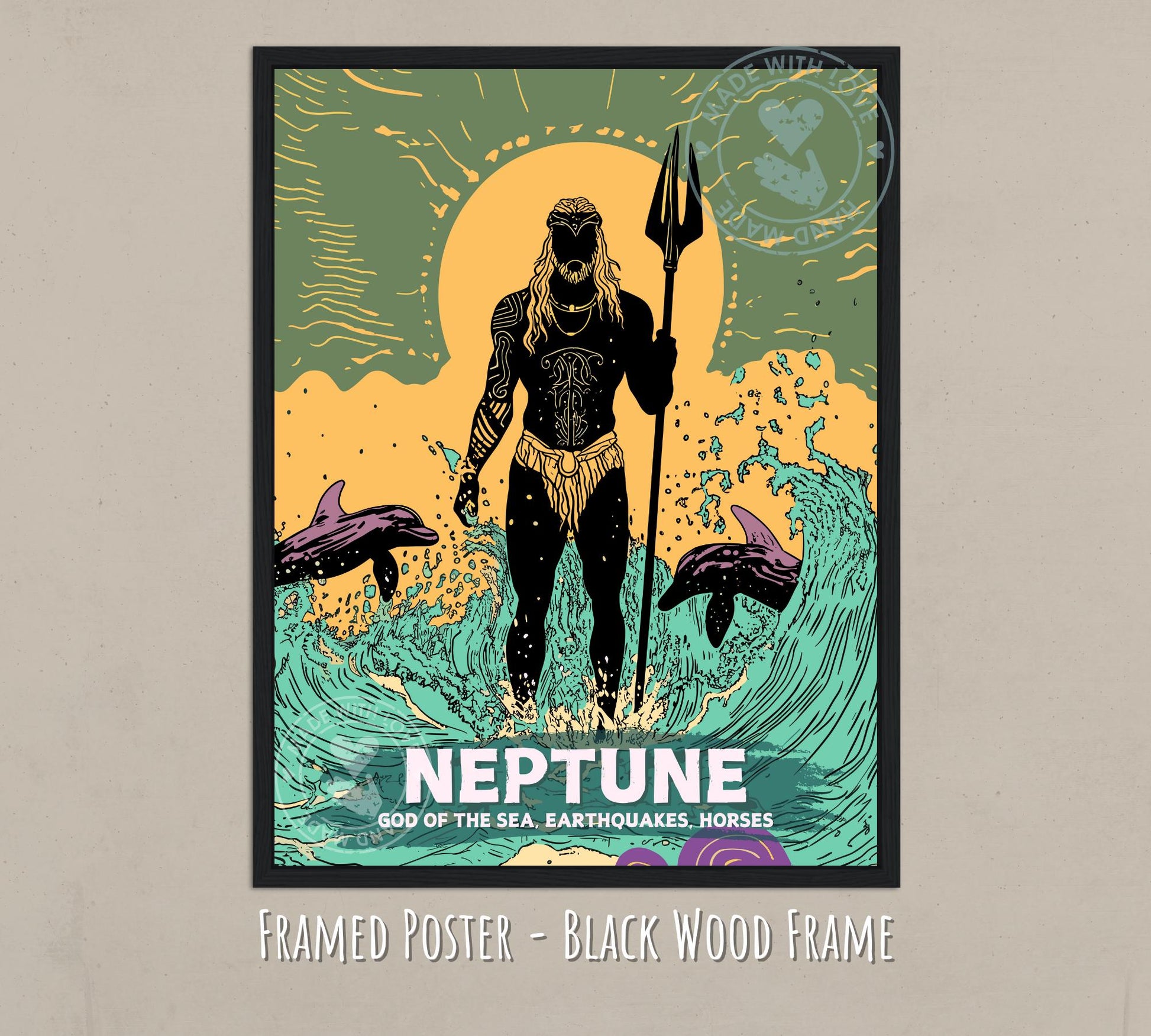 Neptune God Painting - Black wood frame