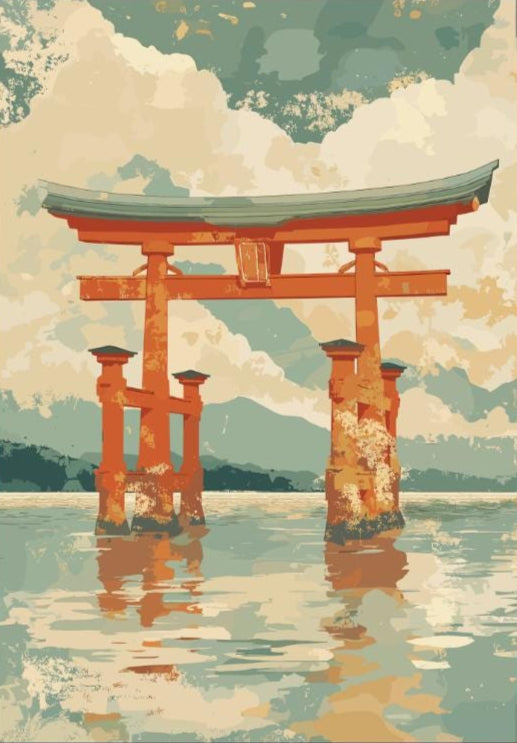 Torii Gate Wall Art – Japanese Shrine Poster, Sacred Shinto Symbol Print, Minimalist Japan Landscape, Zen and Spiritual Decor