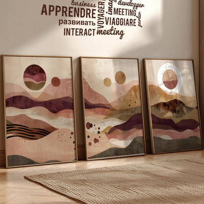 Abstract Earth Tone Landscape Prints, Modern Boho Art for Bedroom, Minimalist Neural Art for Living Room Décor, Boho Interior Design Art