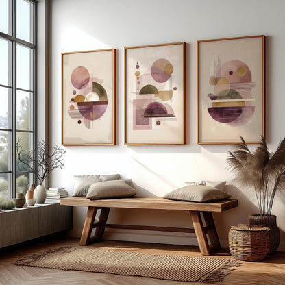 Mid century modern shape art prints, Boho Interior Wall Art, Living Room Abstract Wall Art, Scandinavian Wall Décor