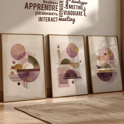 Mid century modern shape art prints, Boho Interior Wall Art, Living Room Abstract Wall Art, Scandinavian Wall Décor