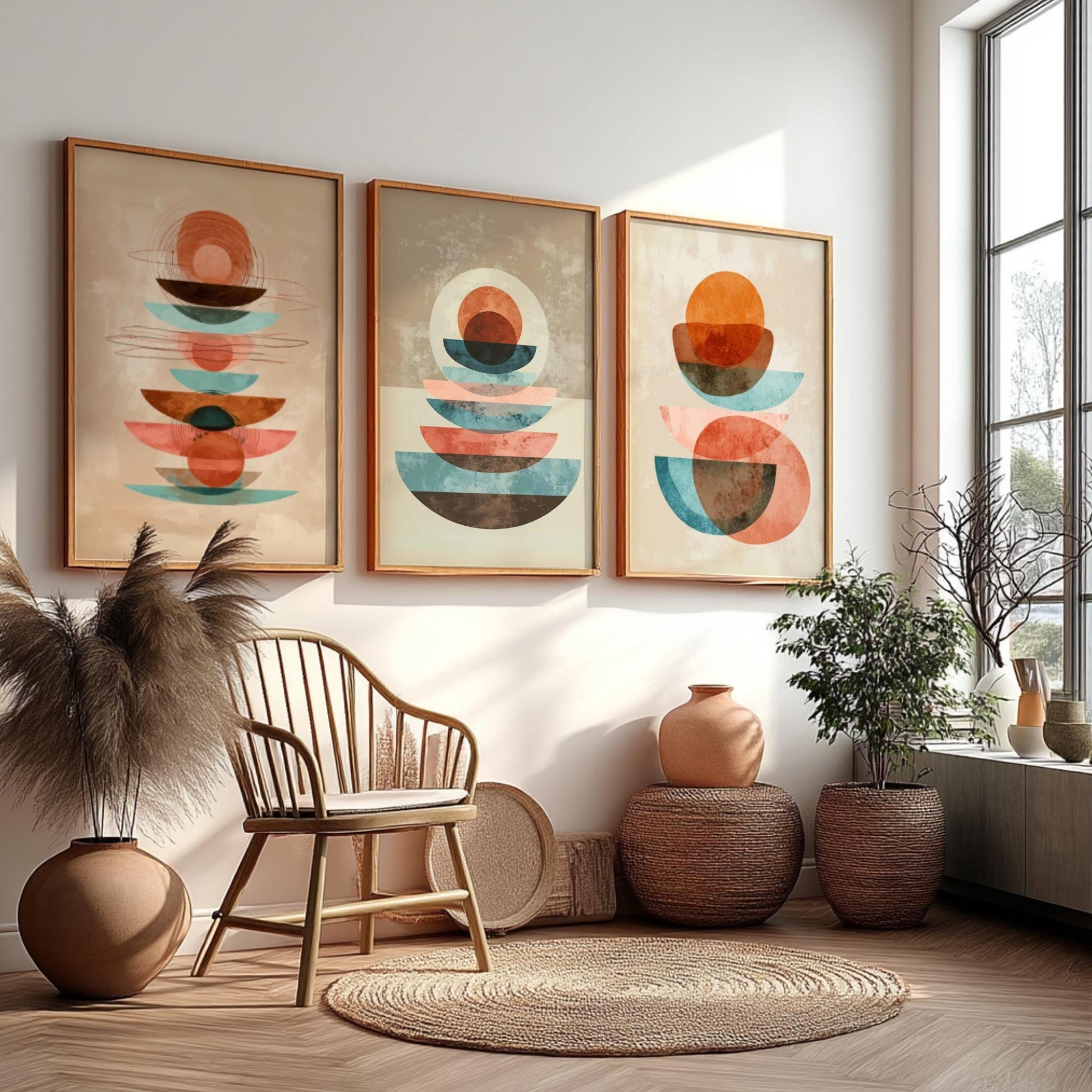 Abstract Circular Geometry Wall Art for Living Room décor, Boho Wall Décor for Bedroom, Scandinavian Wall Decoration