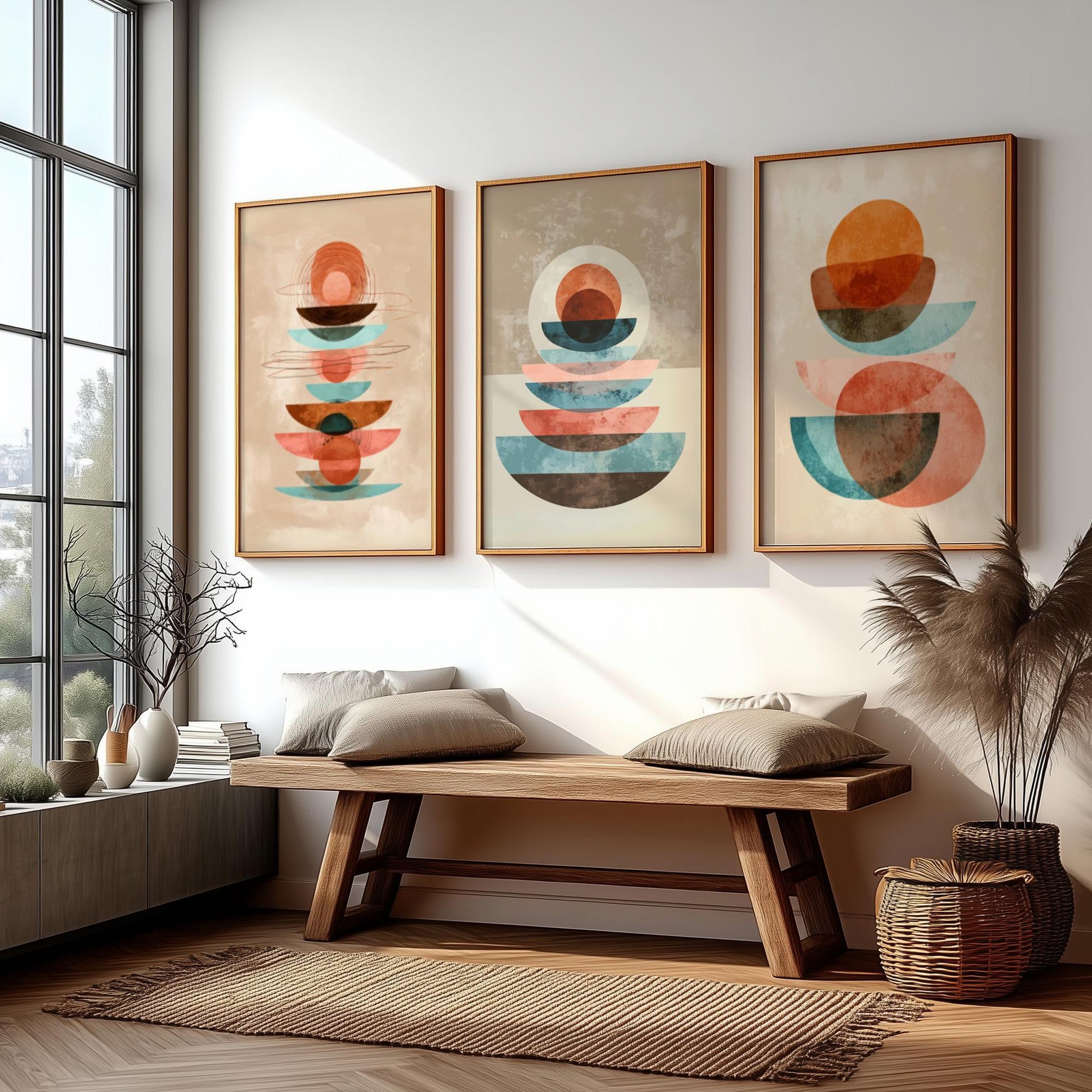 Abstract Circular Geometry Wall Art for Living Room décor, Boho Wall Décor for Bedroom, Scandinavian Wall Decoration