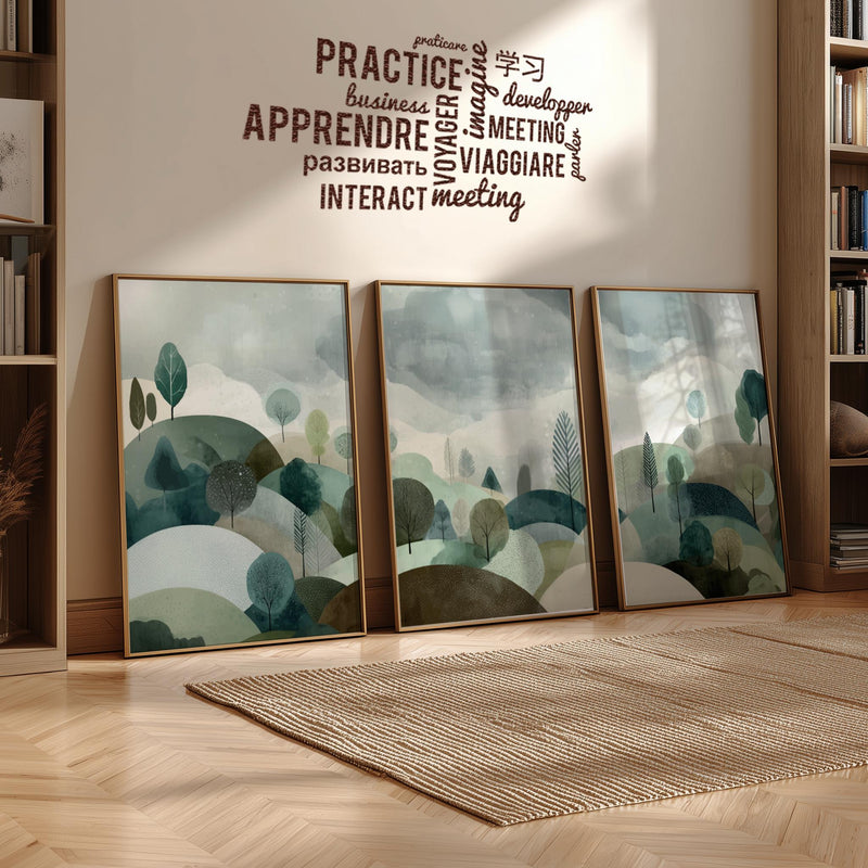 Set of 3 Green Mountain and Forest Prints