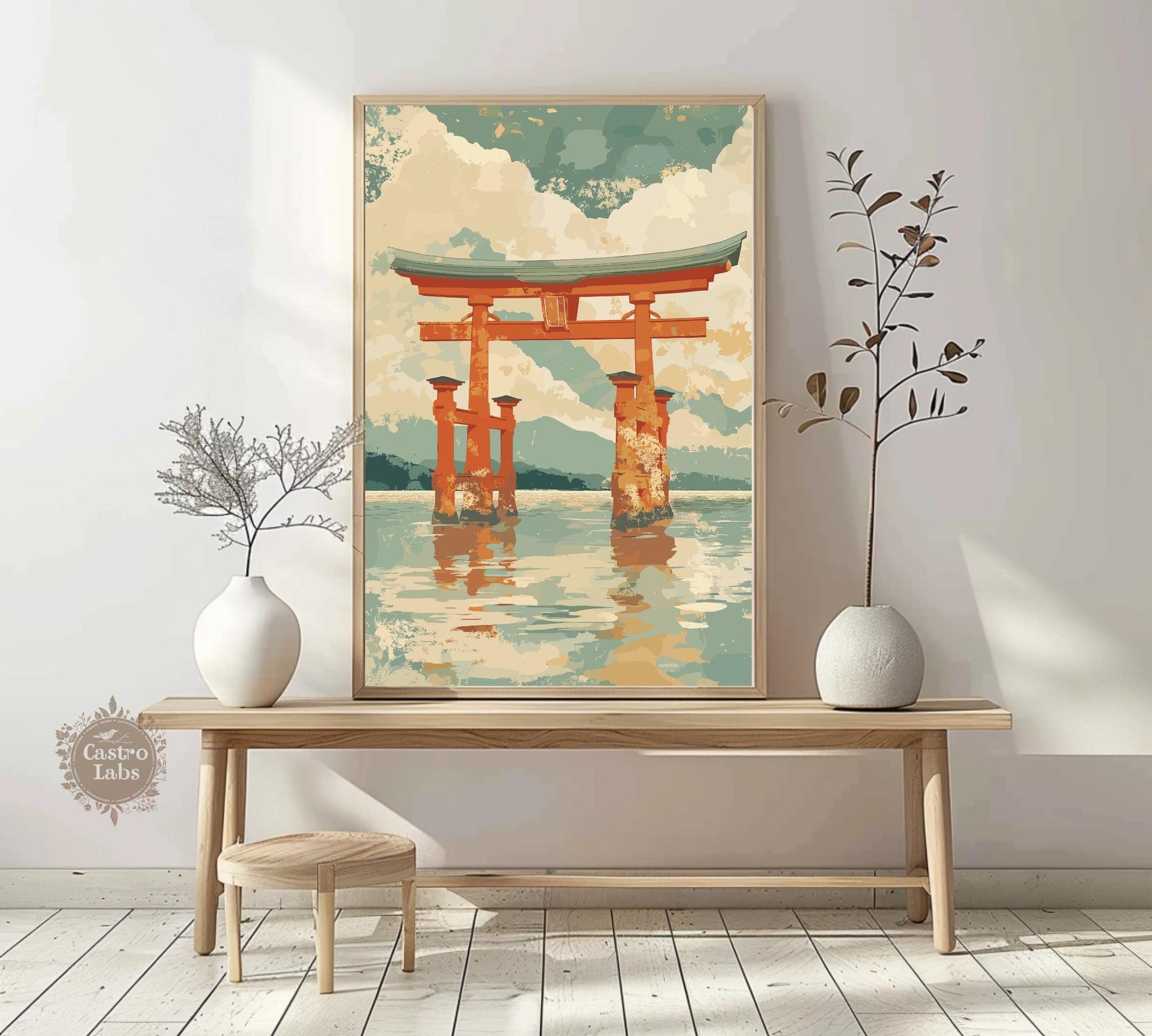 Torii Gate Wall Art – Japanese Shrine Poster, Sacred Shinto Symbol Print, Minimalist Japan Landscape, Zen and Spiritual Decor