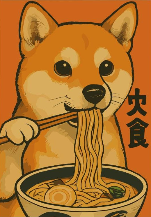 Vintage Japanese Shiba Inu Ramen Poster – Retro Dog Kitchen Wall Art, Noodle Shop Decor