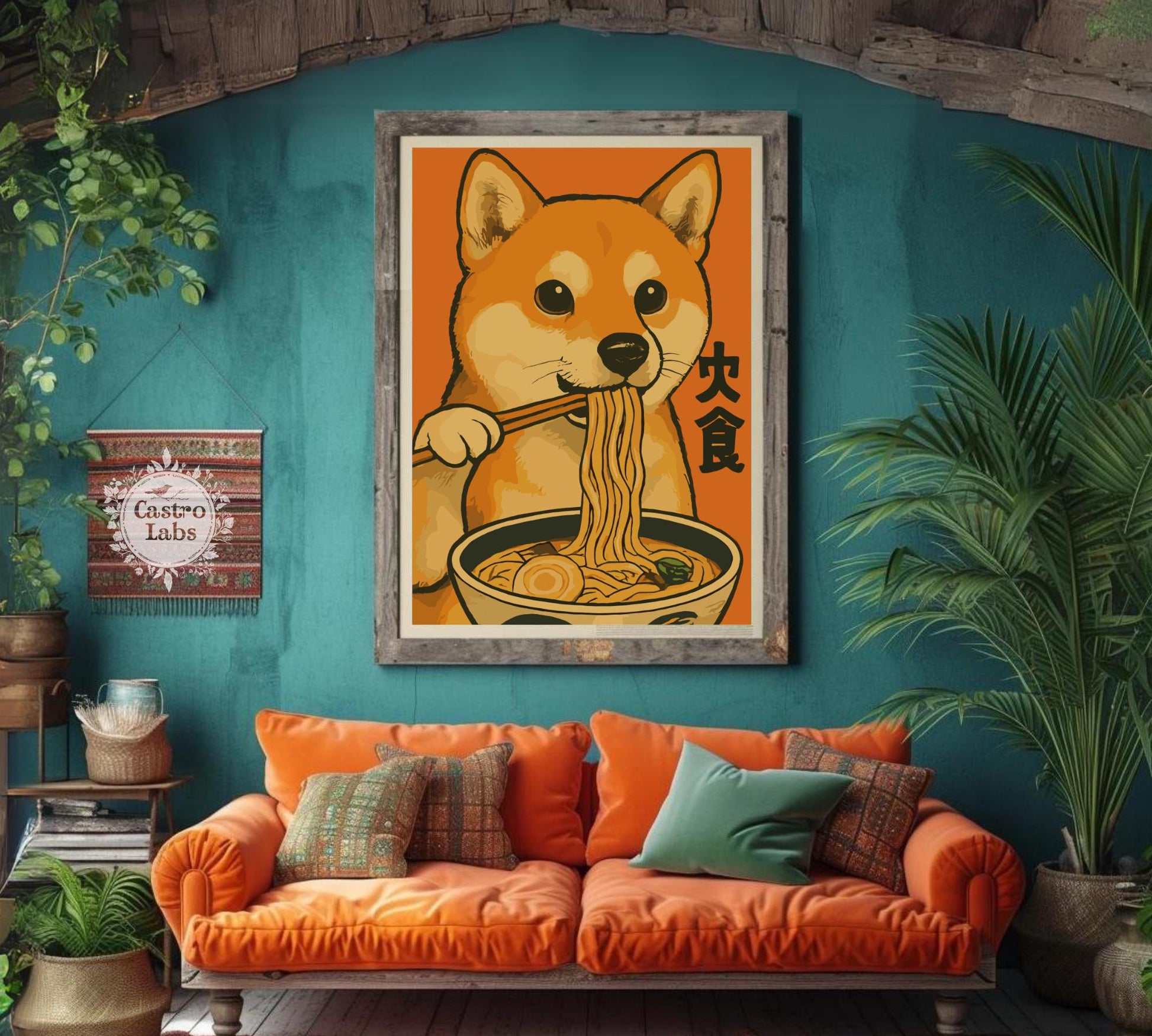 Vintage Japanese Shiba Inu Ramen Poster – Retro Dog Kitchen Wall Art, Noodle Shop Decor