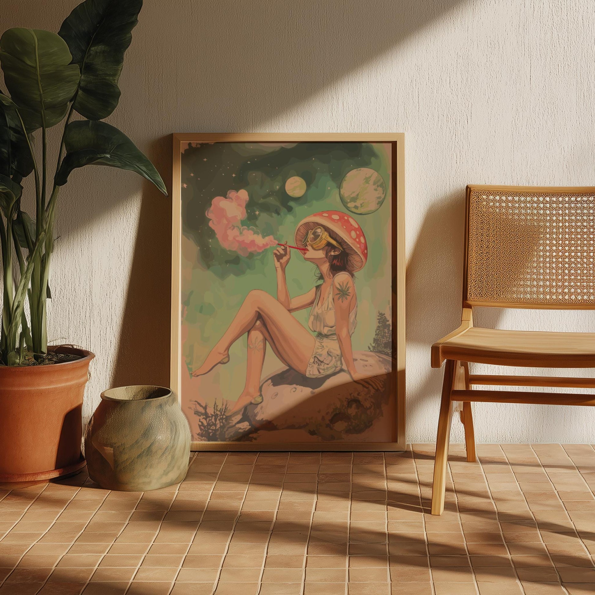 Smoking Girl on the Moon Poster