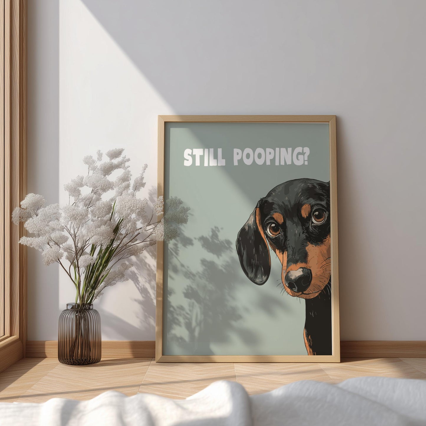Still Pooping Sausage Dog Print, Dachshund Dog