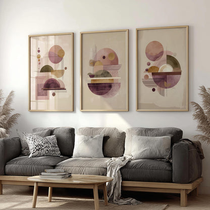 Mid century modern shape art prints, Boho Interior Wall Art, Living Room Abstract Wall Art, Scandinavian Wall Décor