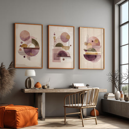 Mid century modern shape art prints, Boho Interior Wall Art, Living Room Abstract Wall Art, Scandinavian Wall Décor