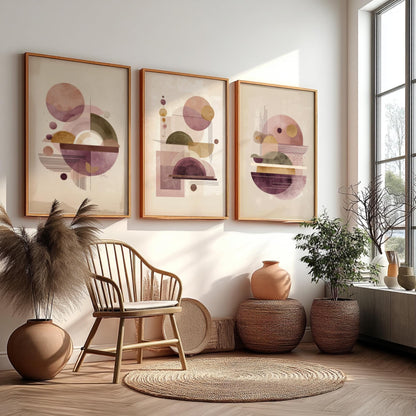 Mid century modern shape art prints, Boho Interior Wall Art, Living Room Abstract Wall Art, Scandinavian Wall Décor