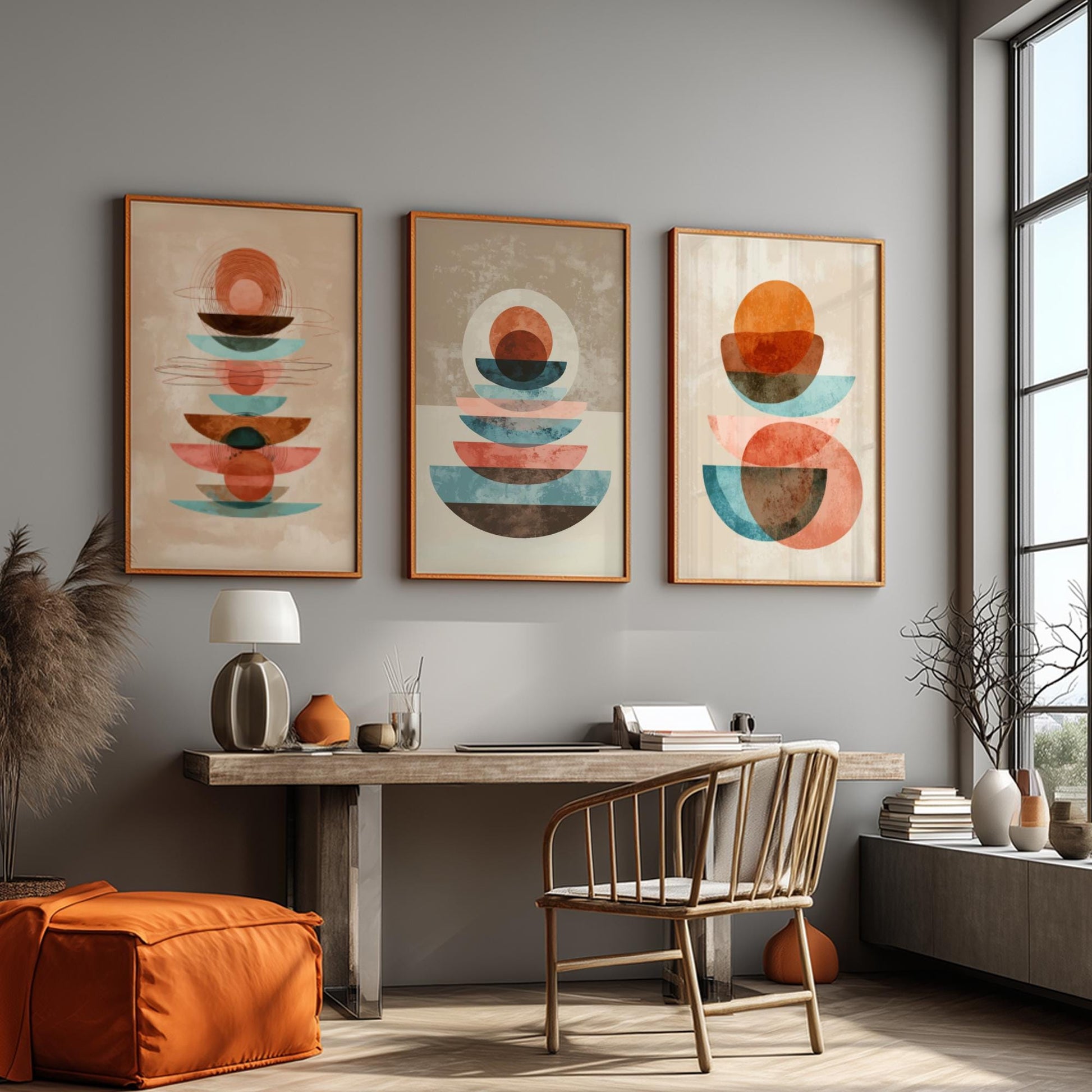 Abstract Circular Geometry Wall Art for Living Room décor, Boho Wall Décor for Bedroom, Scandinavian Wall Decoration