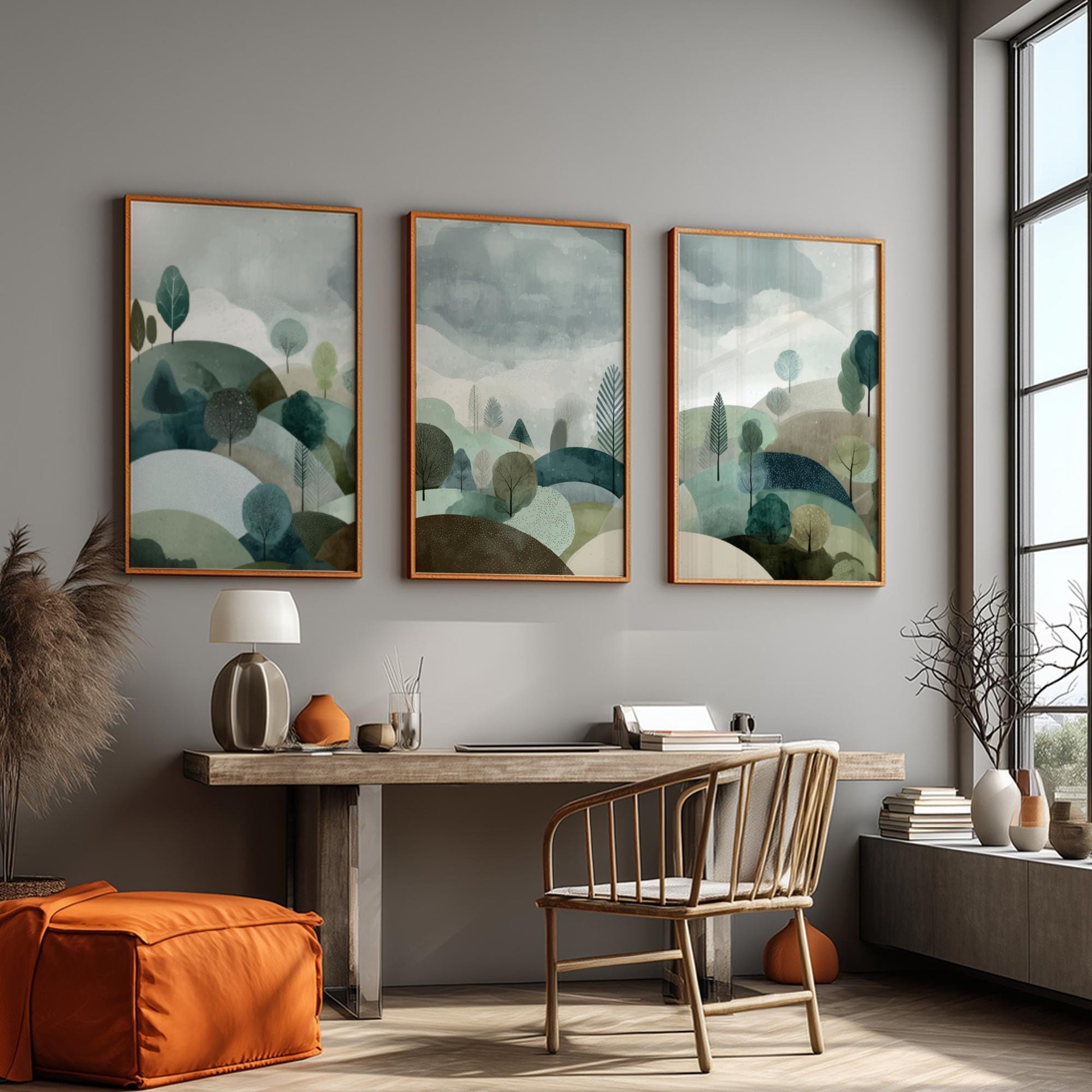 Minimalist Landscape Poster Set with Trees for Modern Home Decor