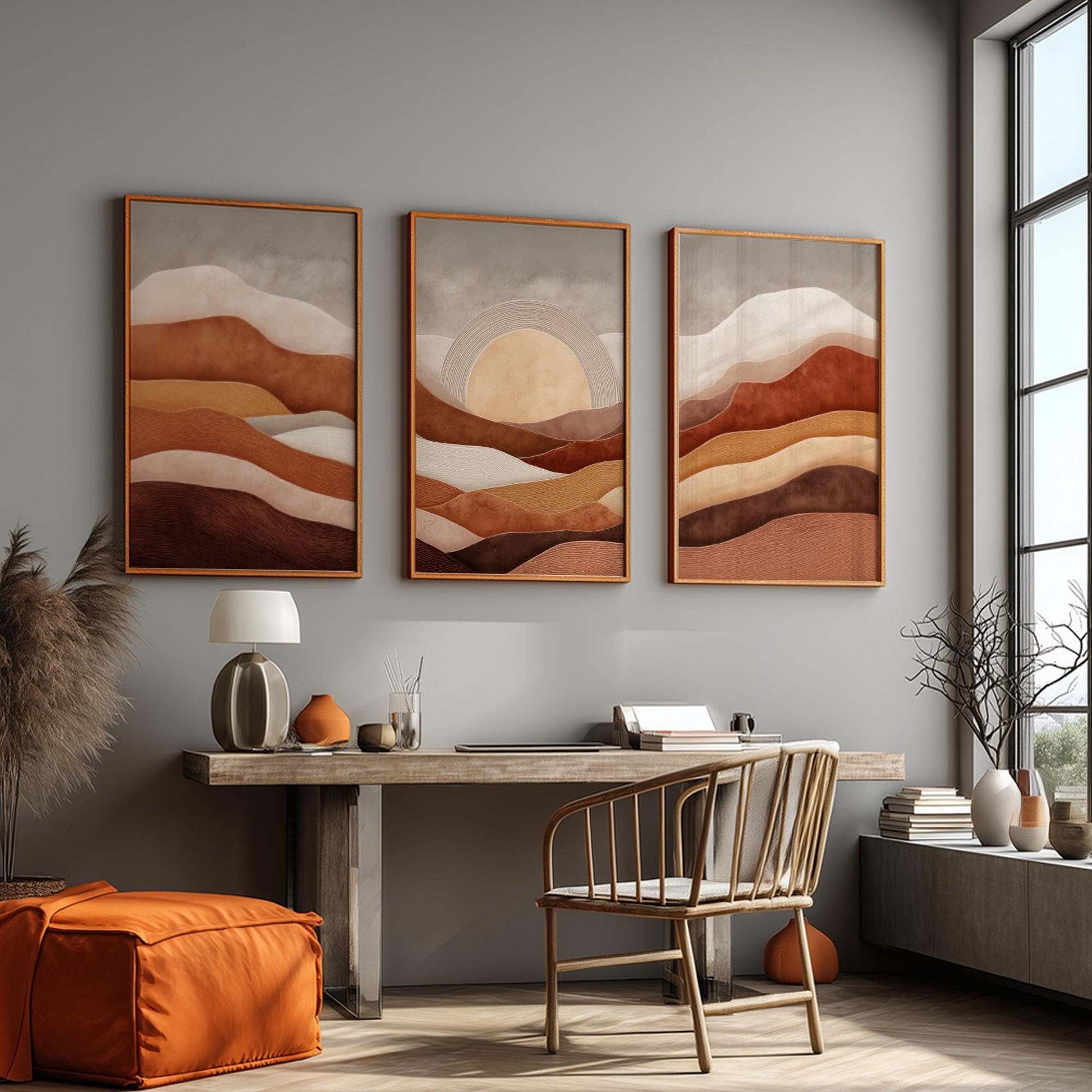 Brown Minimalist Landscape Poster Set for Modern Boho Home