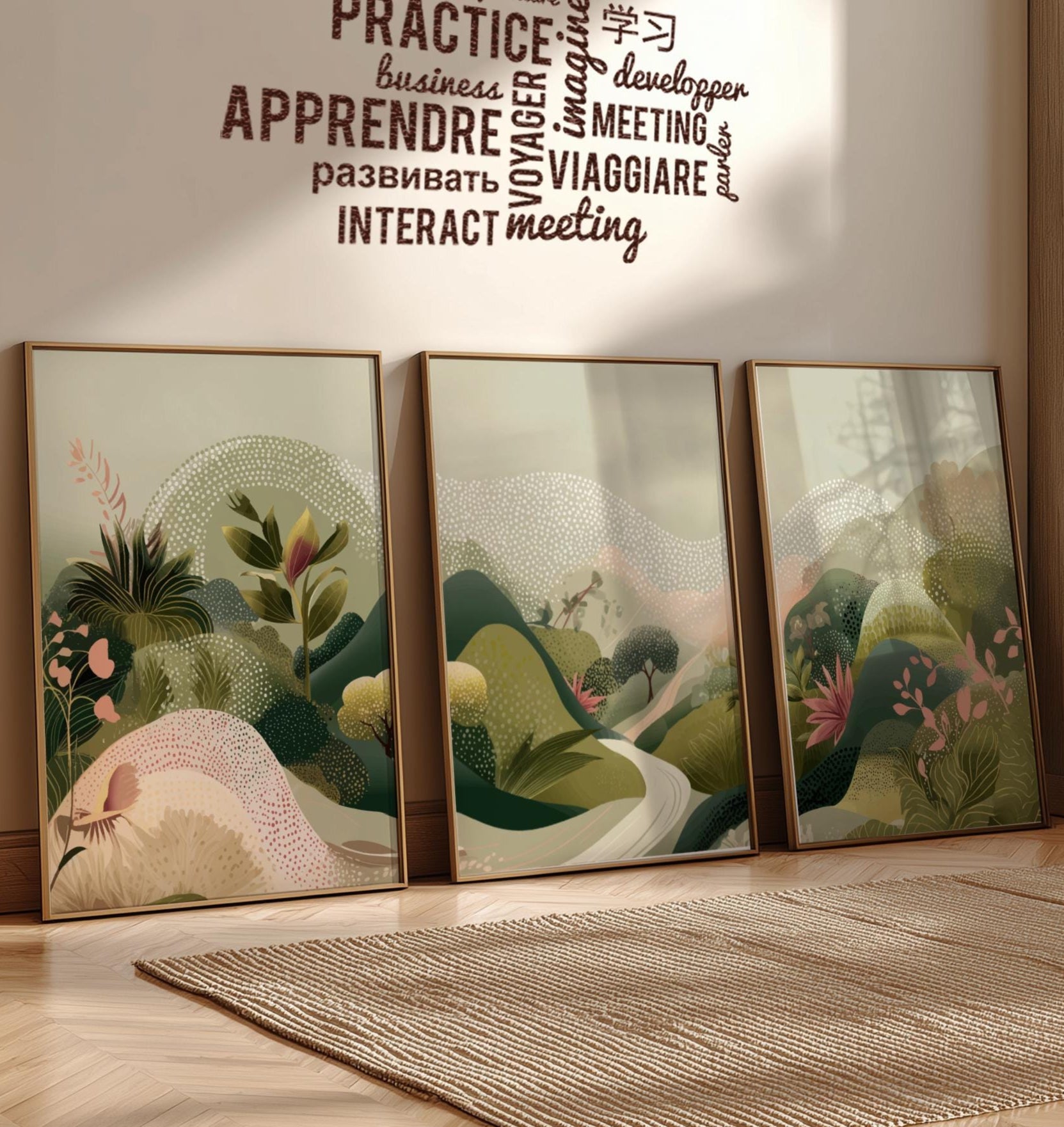 Scenic Mountain Road Wall Art – Nature Poster Set of 3, Serene Landscape Prints with Mountains and Road for Modern Home Decor
