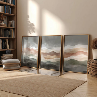 Mountain Horizon Wall Art – Fading Landscape Poster Set of 3, Minimalist Nature Prints for Tranquil Home Decor