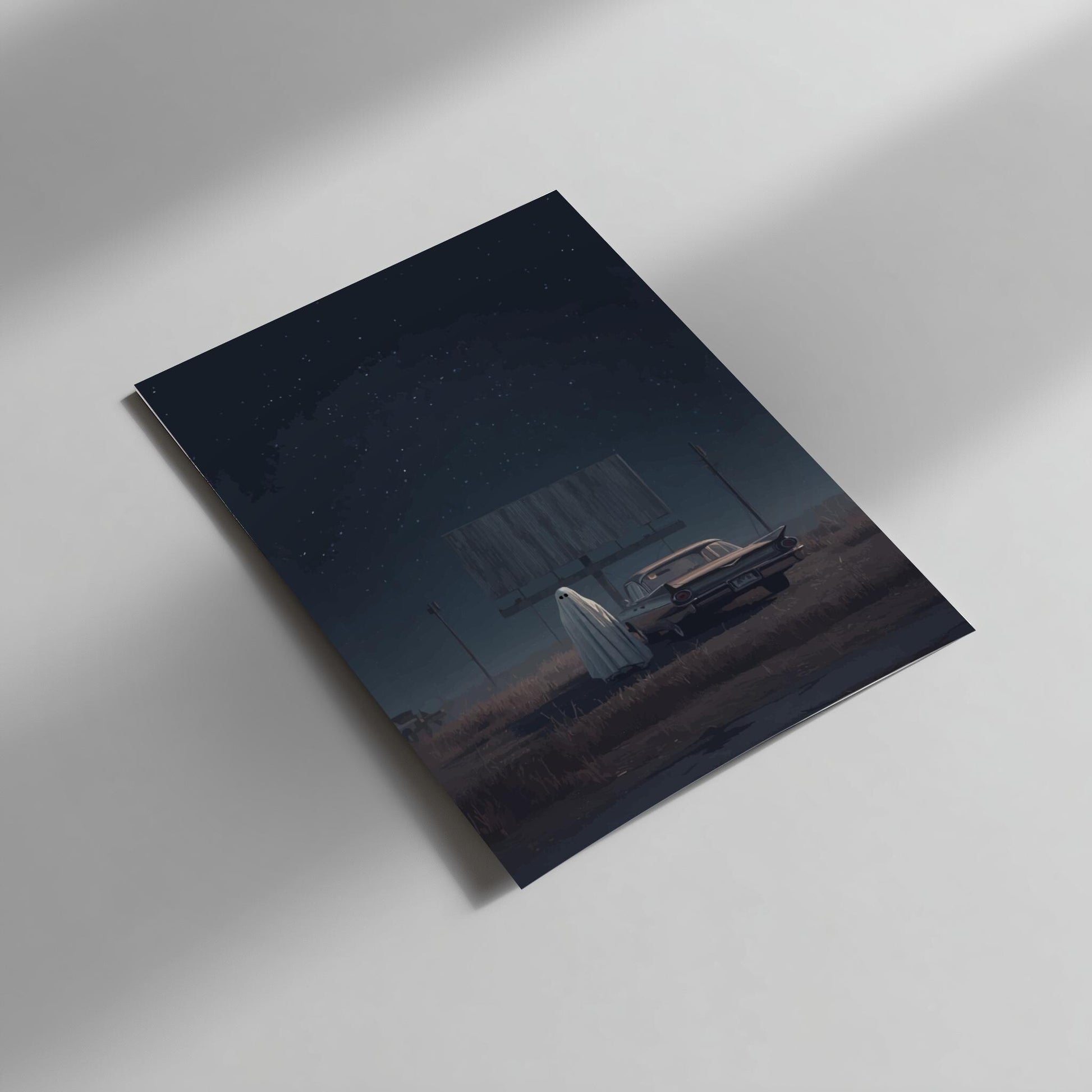 Ghost at Drive-In Poster – Surreal Retro Cinema Wall Art, Dreamcore Ghost Print, Vaporwave Night Aesthetic Decor