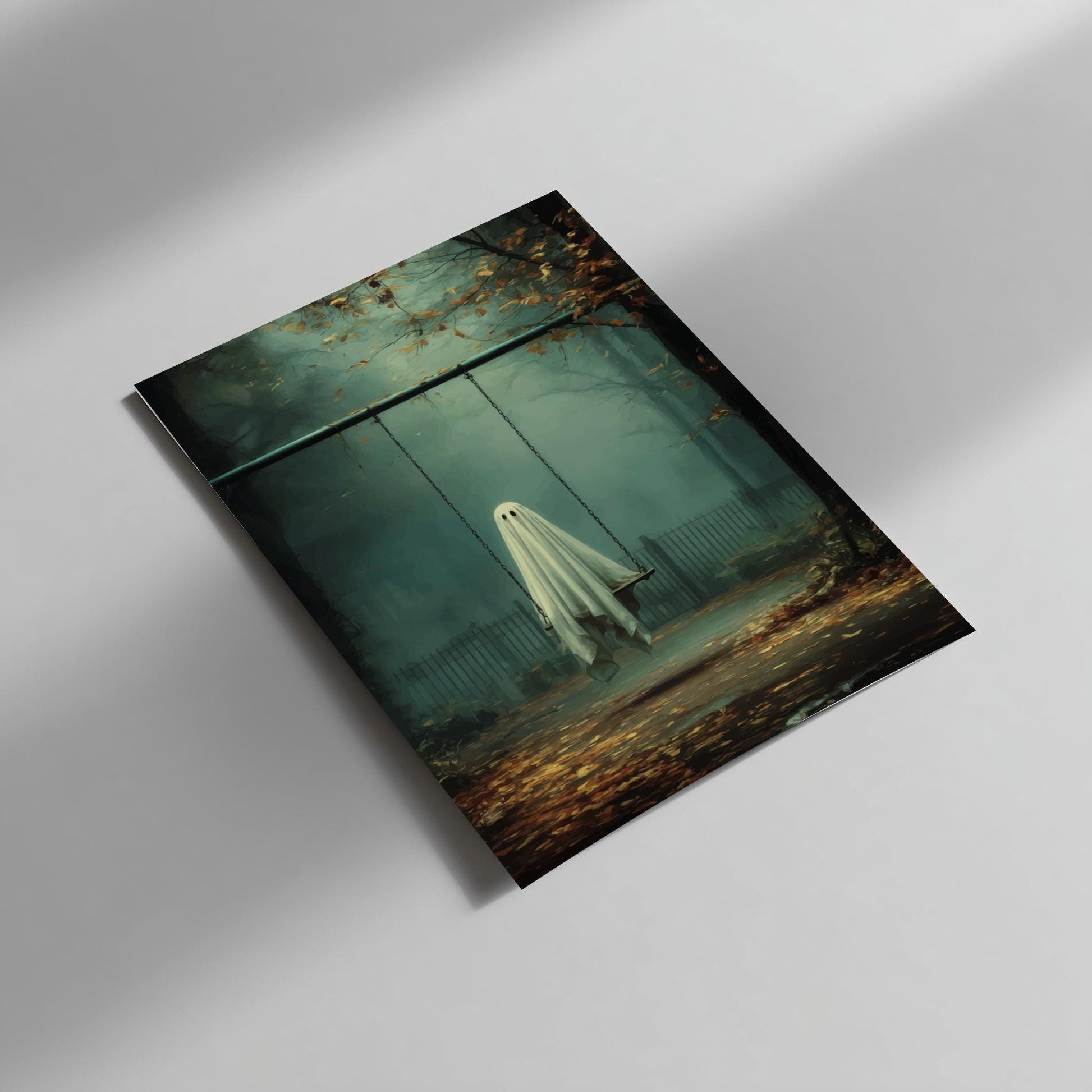 Ghost Swing Set Poster - Fading Playground Reverie - Surreal Aesthetic Wall Art, Dreamlike Ghost Decor, Liminal Space Print