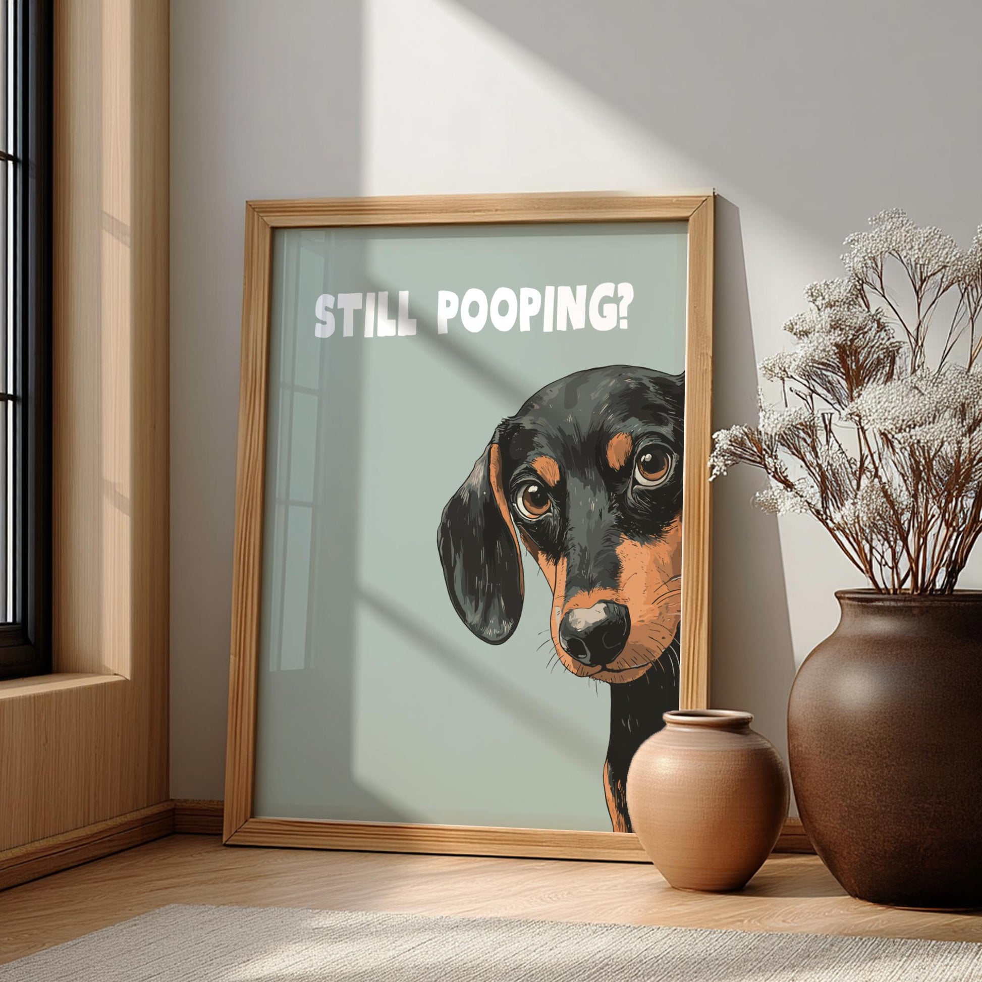 Still Pooping Sausage Dog Print, Dachshund Dog
