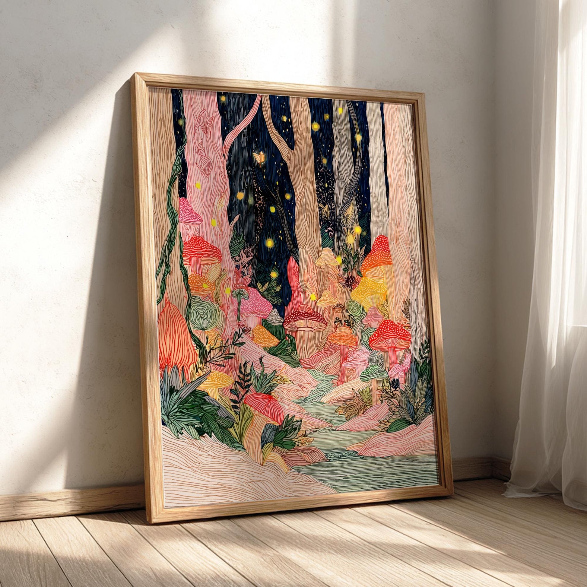 Luminescent Grove - Pastel Forest Landscape Art Print - Whimsical Nature Wall Decor Poster