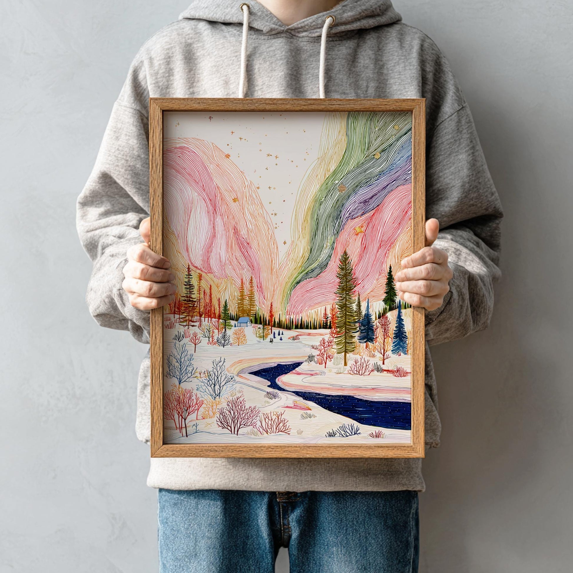 Aurora Veil - Pastel Aurora Landscape Art Print - Ethereal Nature Wall Decor Poster