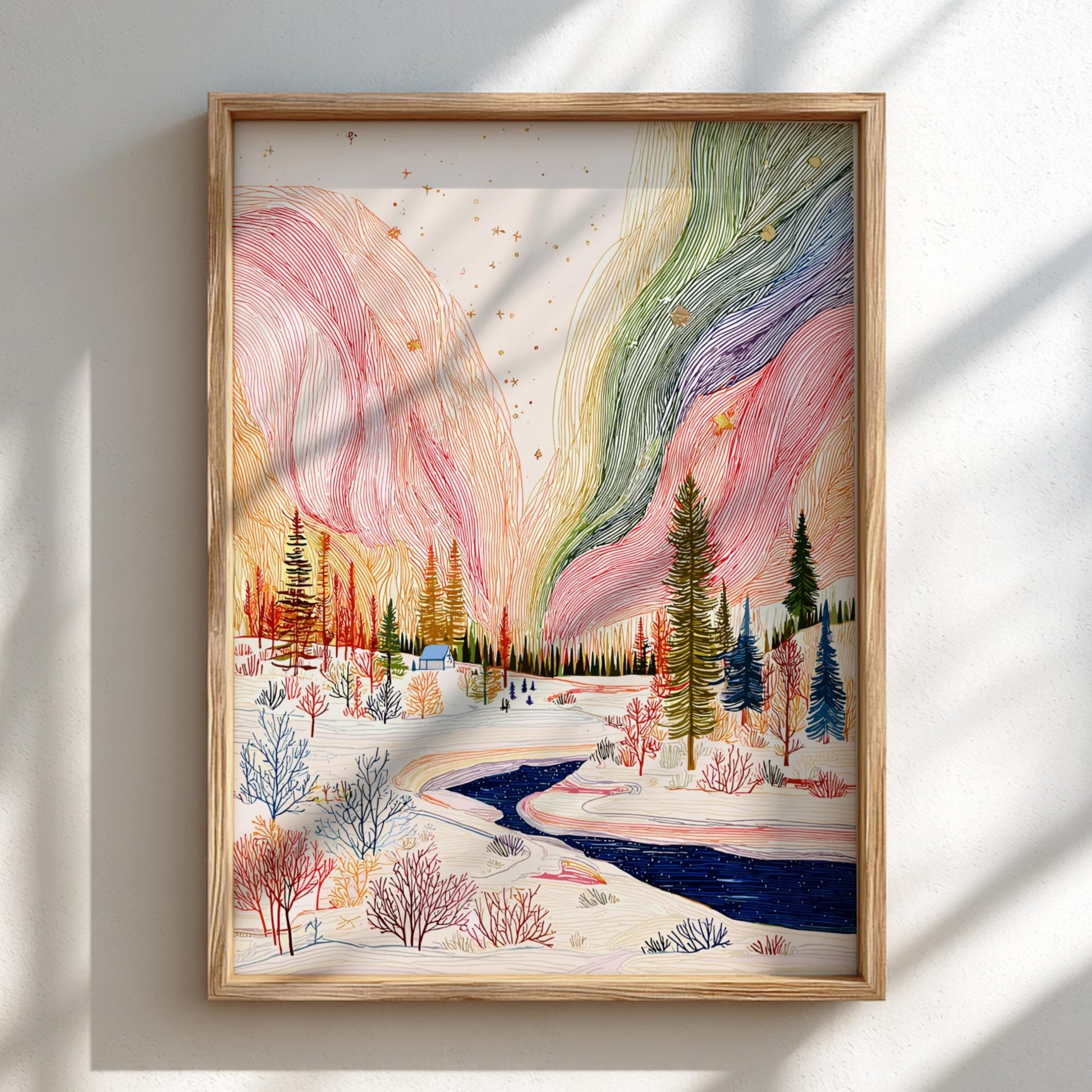 Aurora Veil - Pastel Aurora Landscape Art Print - Ethereal Nature Wall Decor Poster